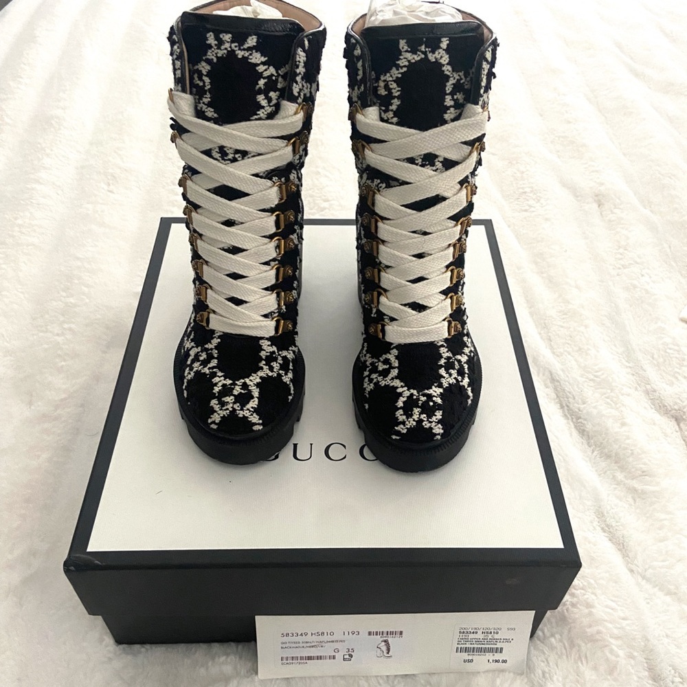 Gucci GG Tweed Ankle Boots with original box & dust box